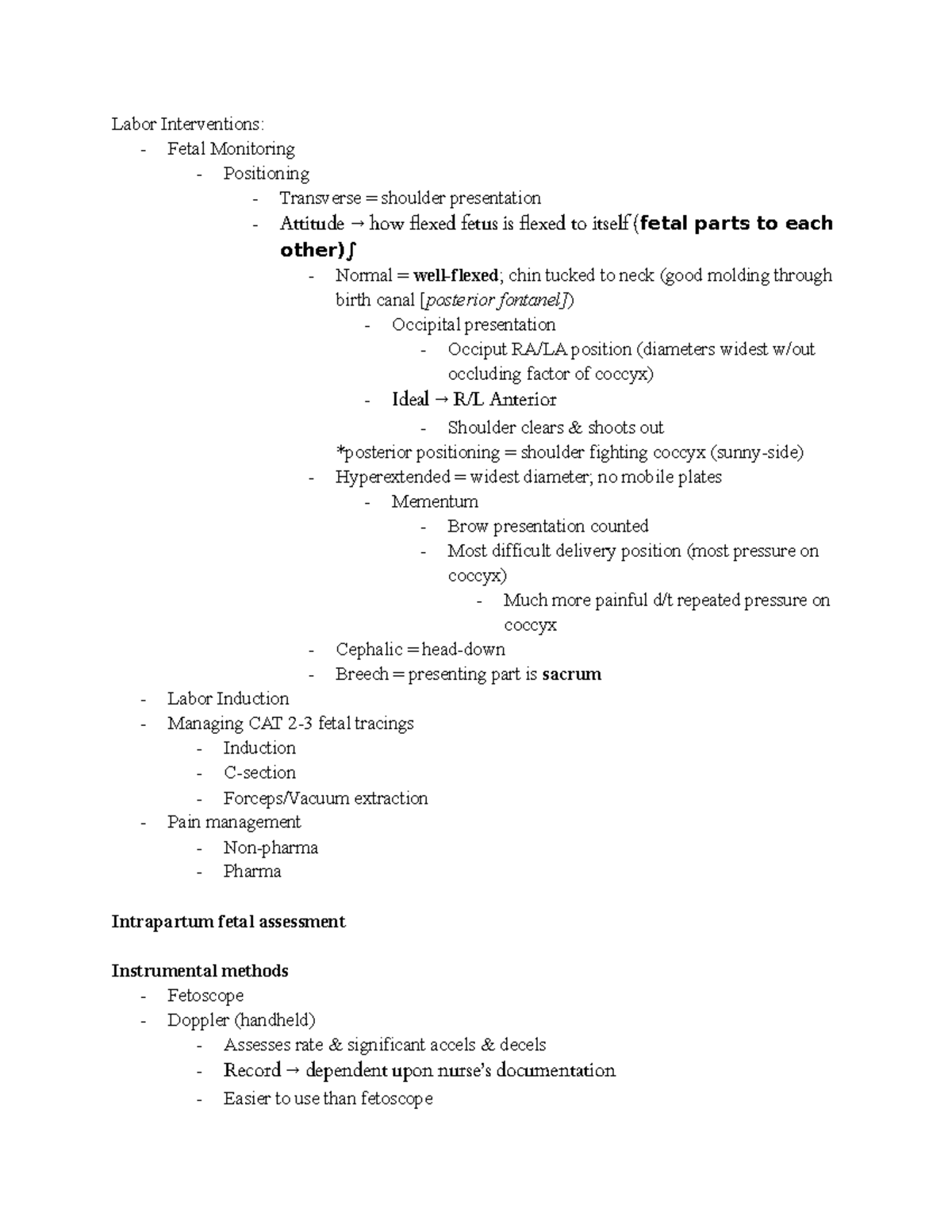 (10 25) Inductions CSections Pain Labor Interventions Fetal