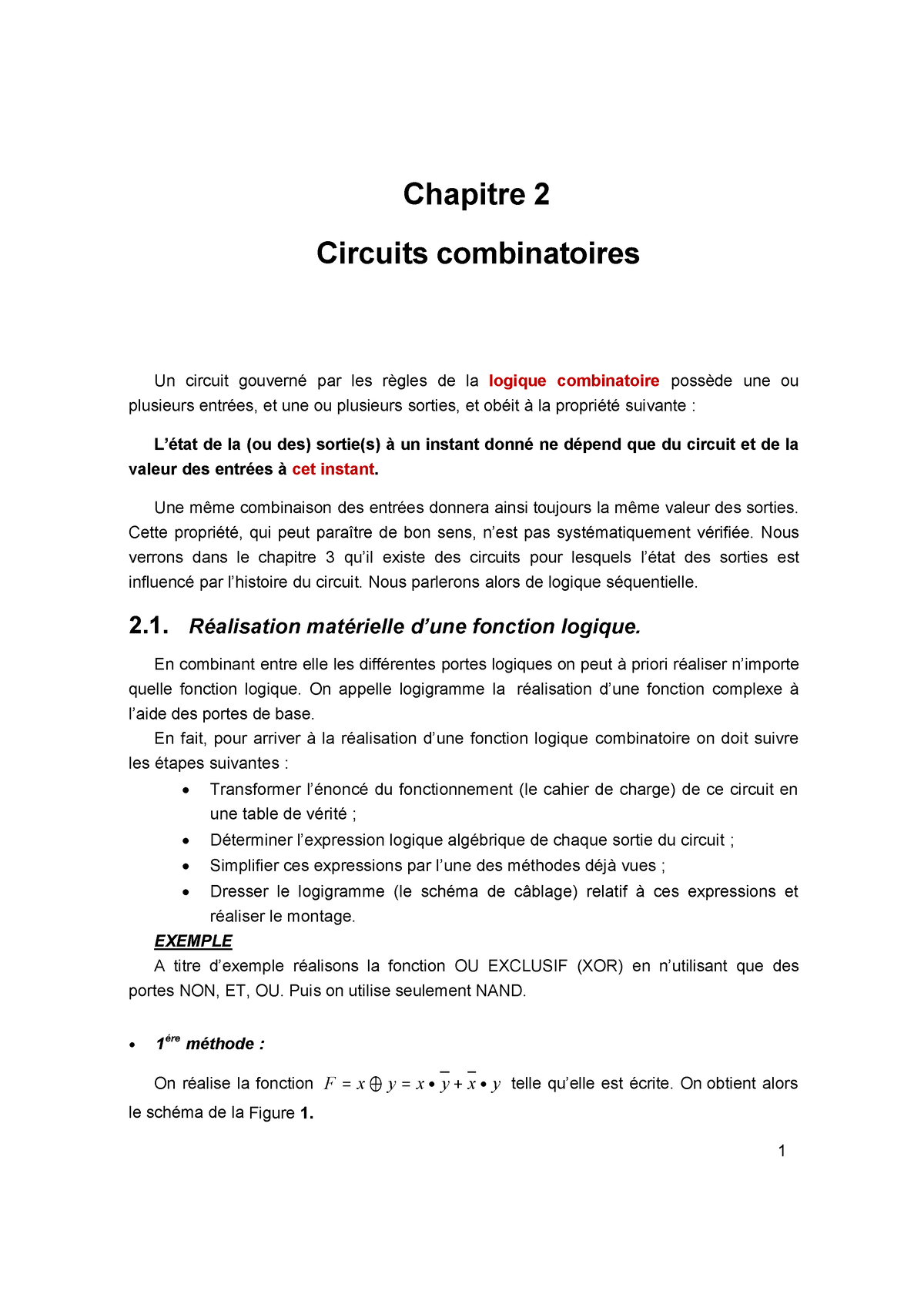 Chapitre 2 Logique Combinatoire - Chapitre 2 Circuits Combinatoires Un ...