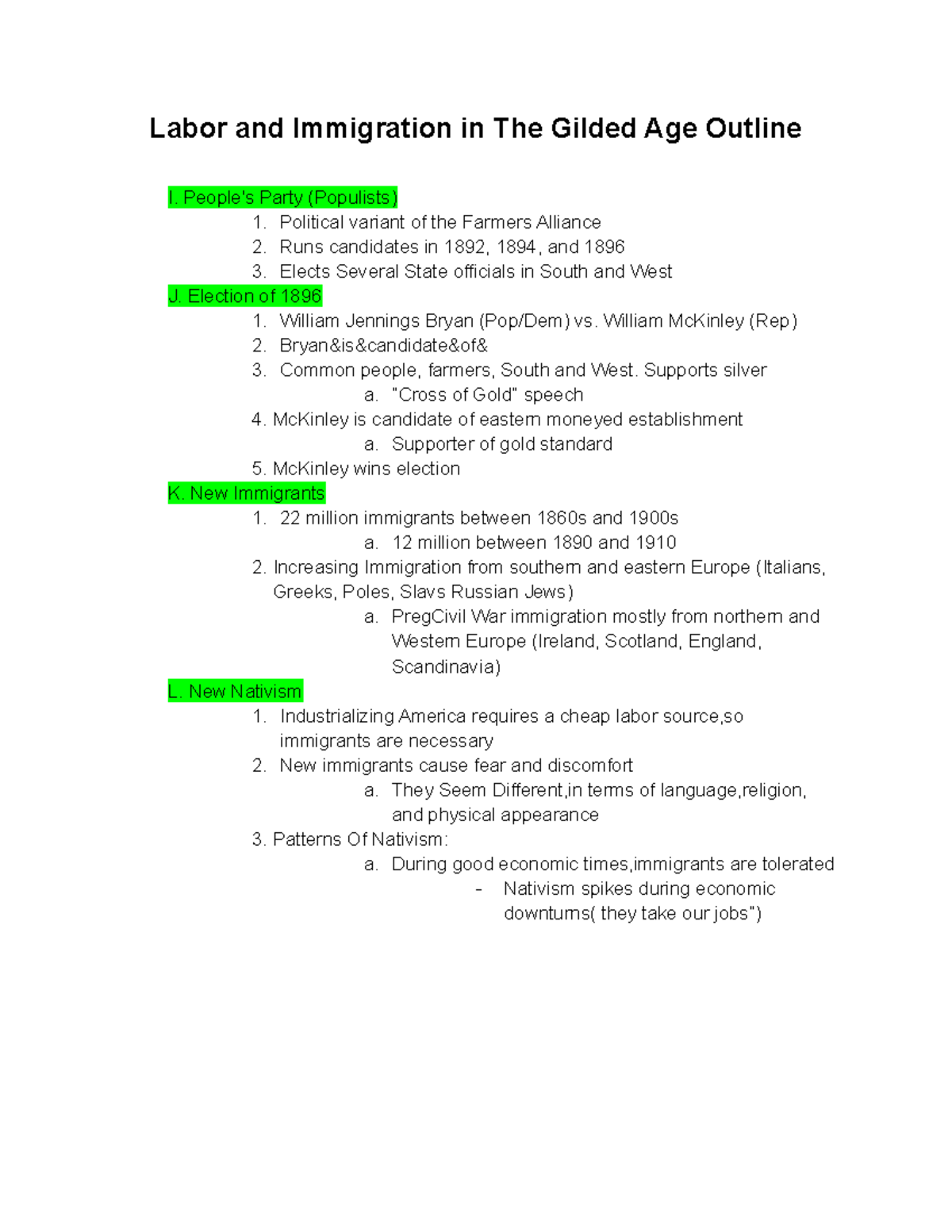 U.S History Since 1877- Labor And Immigration In The Gilded Age Outline ...