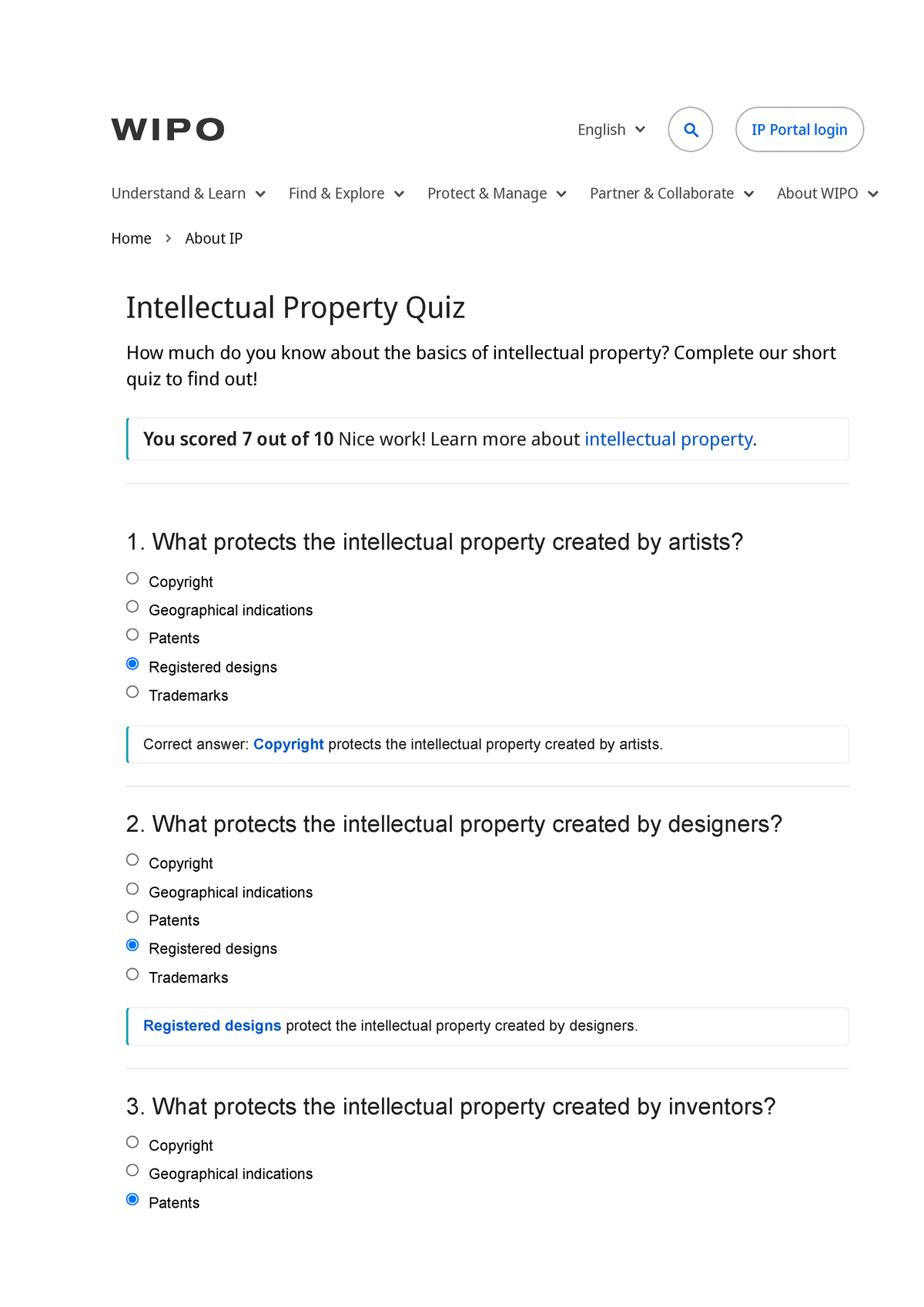 Intellectual Property Quiz - English IP Portal Login Understand & Learn ...