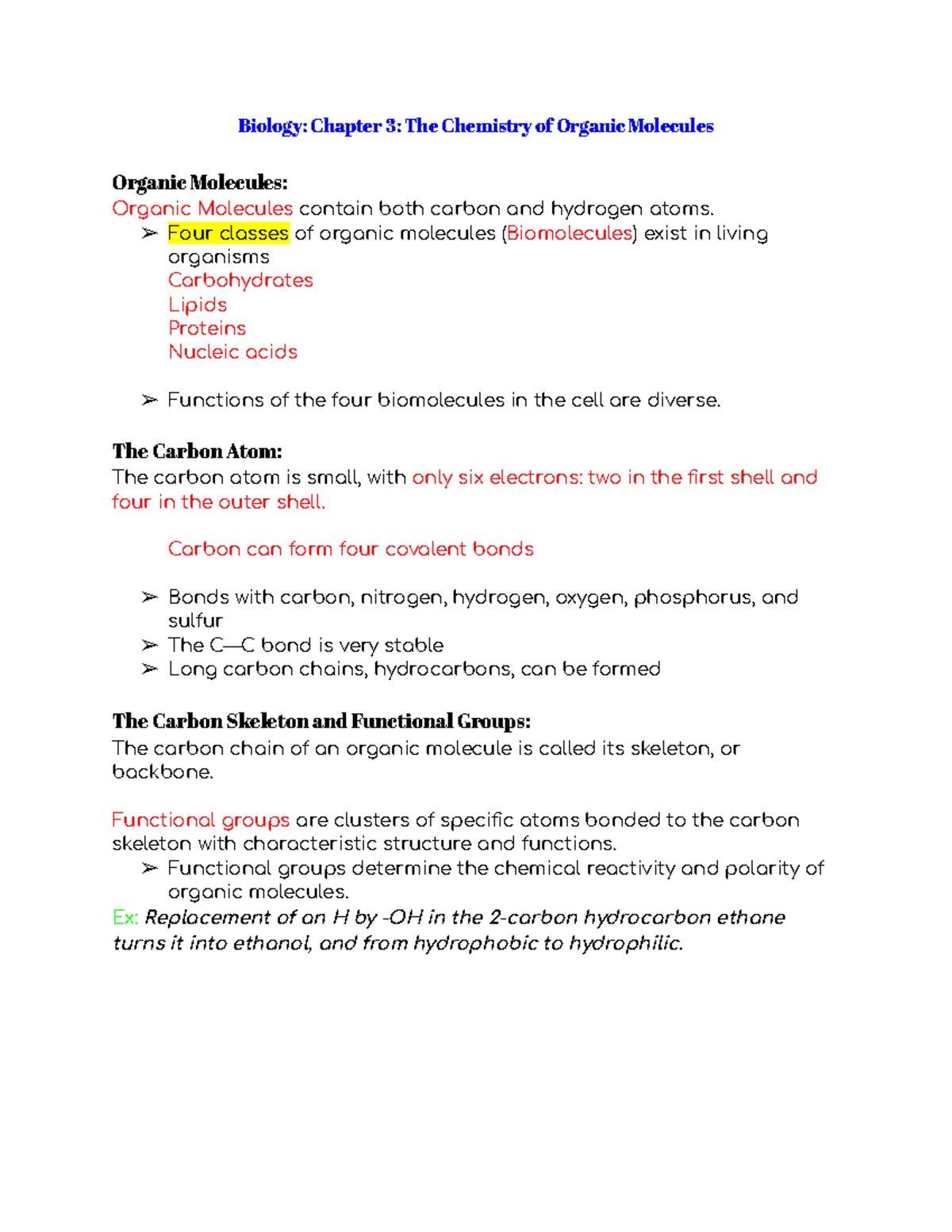 Biology Chapter 3 The Chemistry of Organic Molecules - Biology: Chapter ...