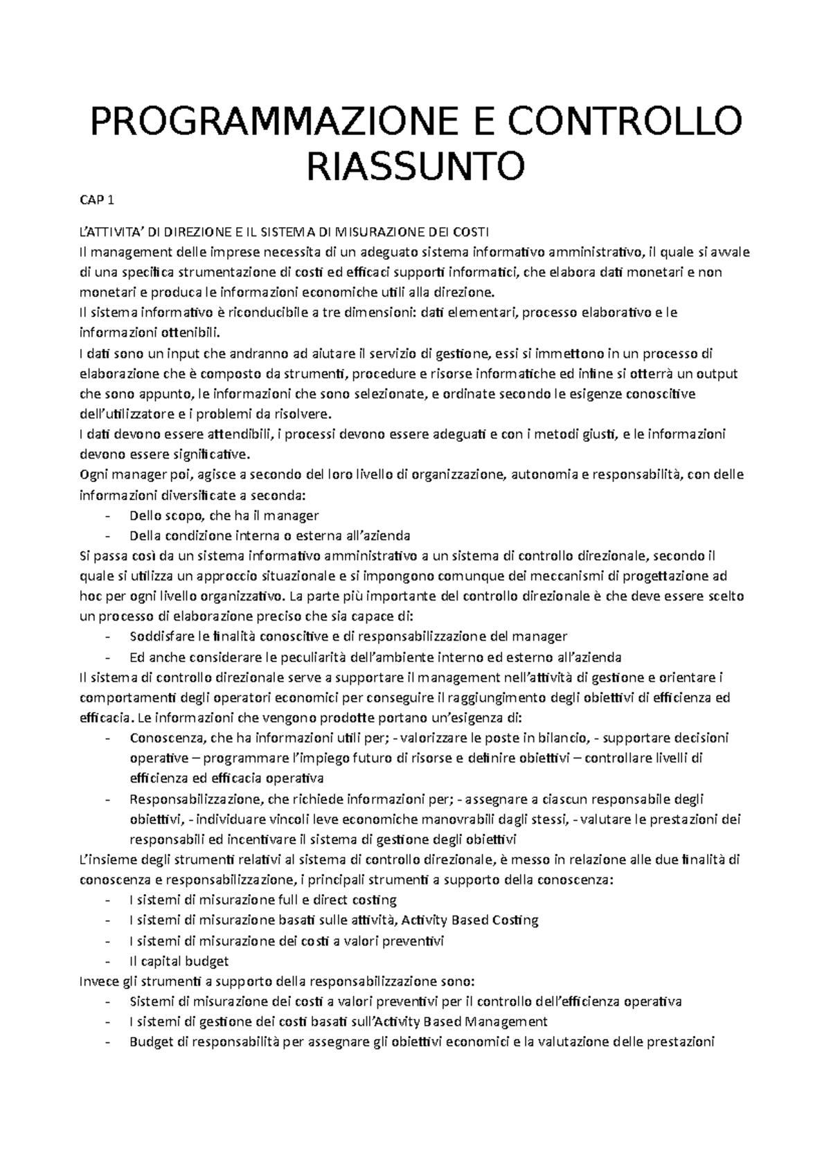 appunti programmazione e controllo - PROGRAMMAZIONE E CONTROLLO ...