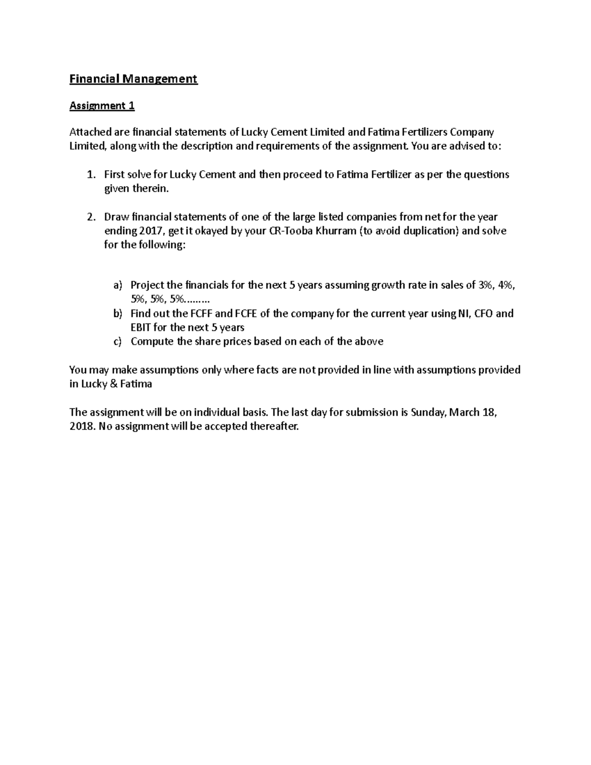 Assignment 1 - Financial Management Assignment 1 Attached Are Financial ...