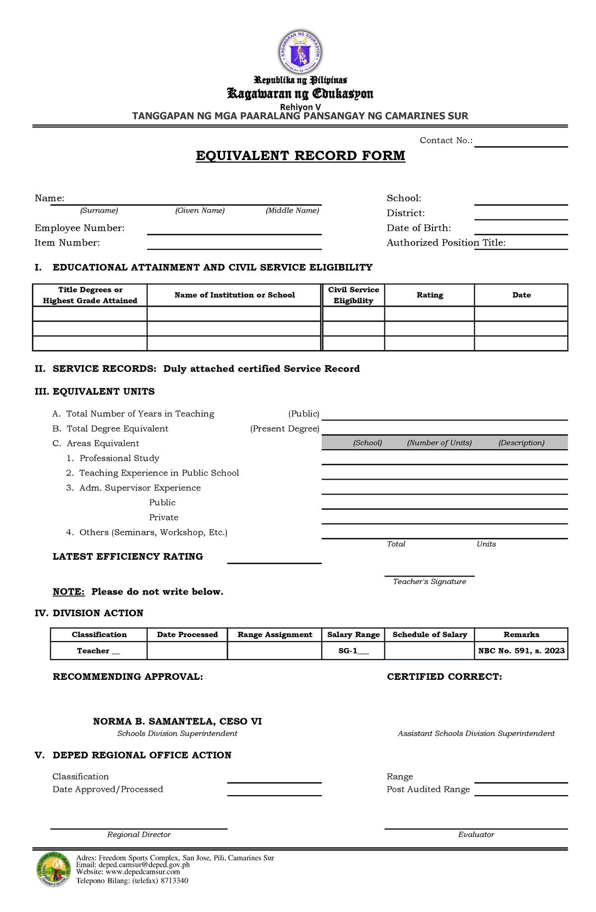 Equivalent Record Form Contact No Name School Surname Given Name Middle Name 3500