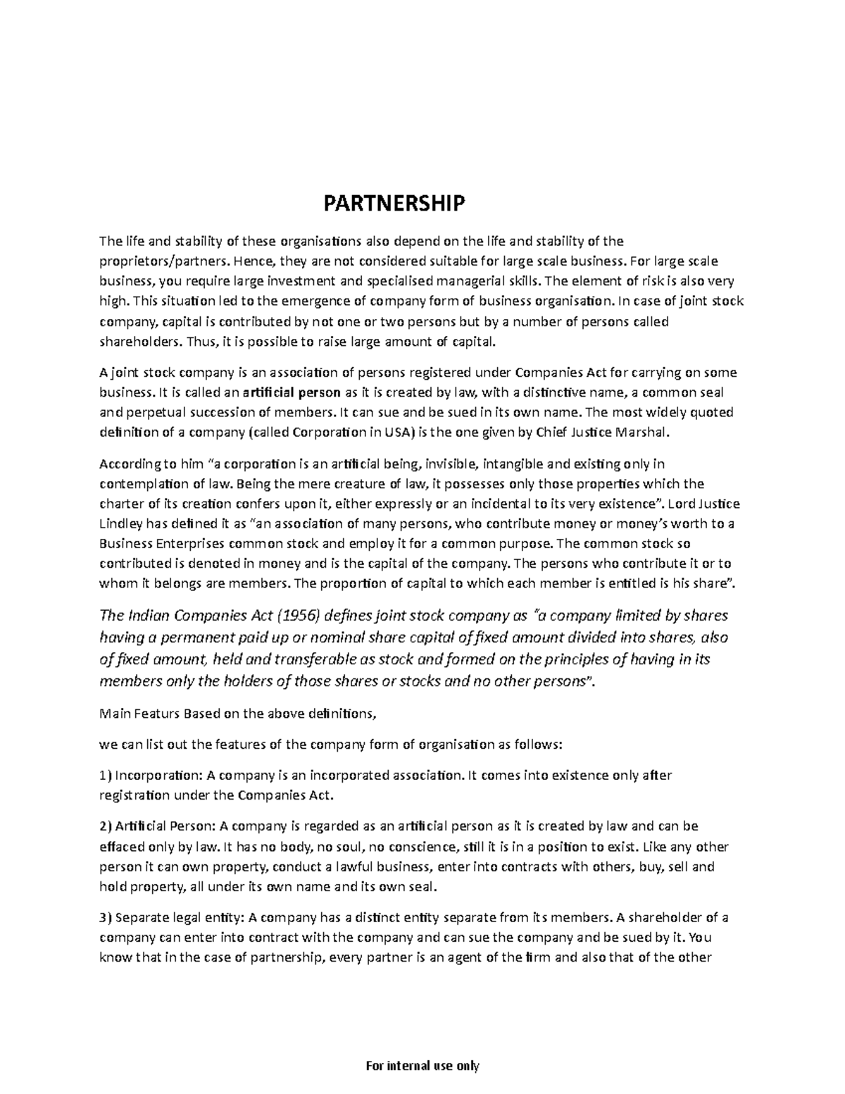 Partnership - Lecture notes 1 - PARTNERSHIP The life and stability of ...
