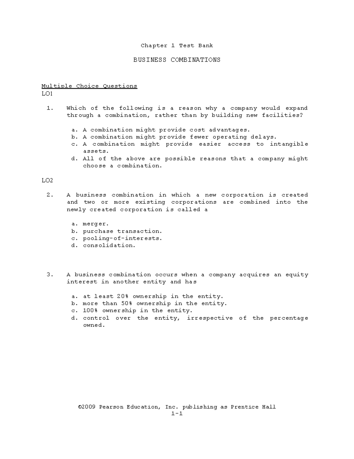 Chapter 01 business combinations - Chapter 1 Test Bank BUSINESS ...