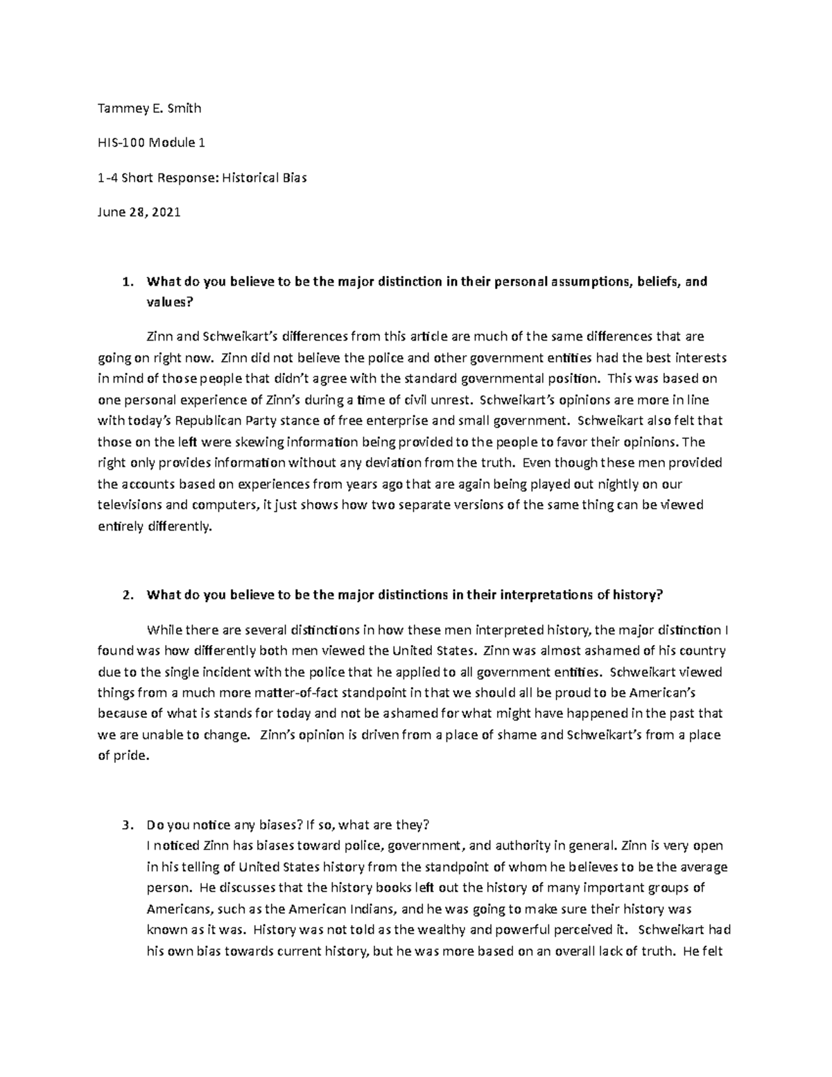 Historical Bias Short Response - Tammey E. Smith HIS-100 Module 1 1-4 ...