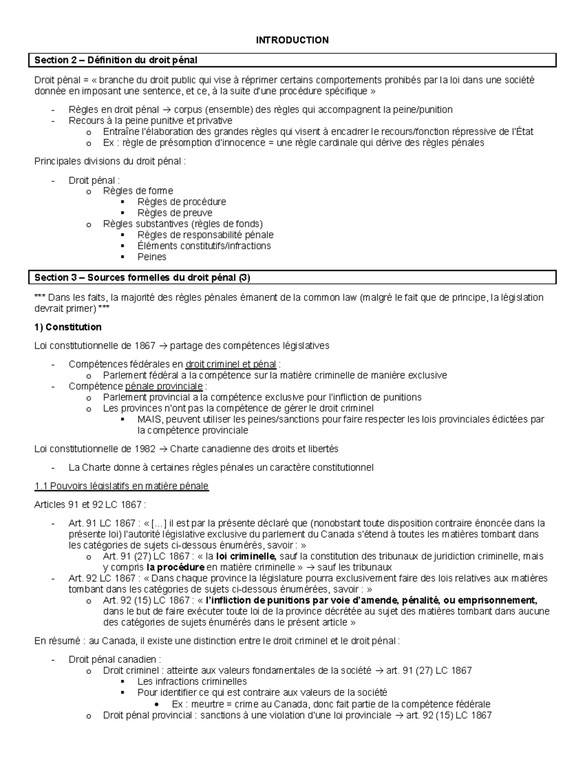 DRT 1505 - Droit pénal (notes complètes) - INTRODUCTION Section 2 ...