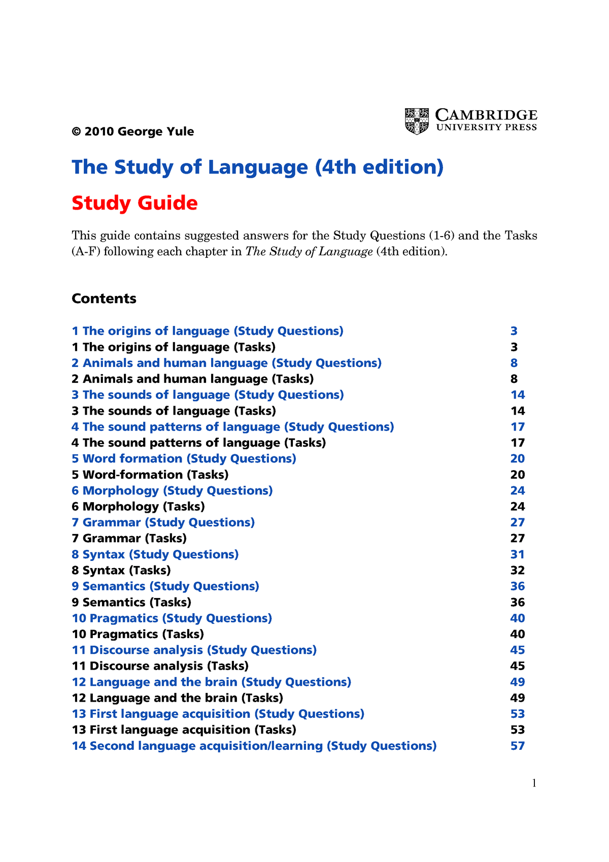 Study Guide Of Study Of Language By George Yule Answers - © 2010 George ...