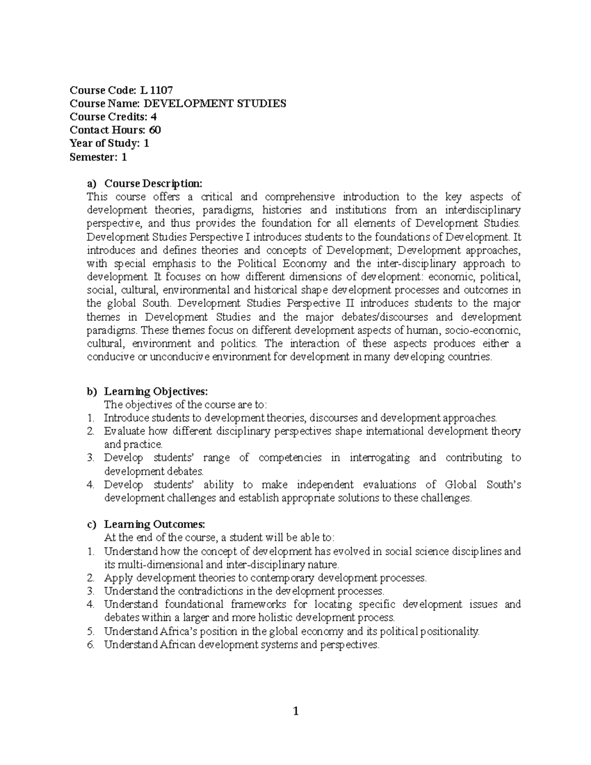 So L Development Studies 2023 - Course Code: L 1107 Course Name ...