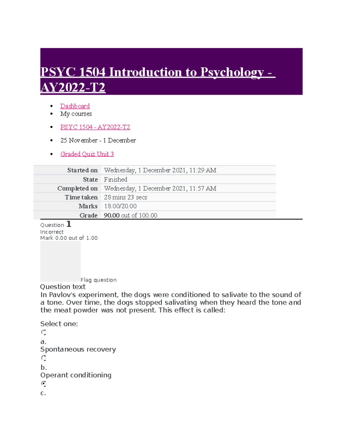 PSYC 1504 Graded QUIZ UNIT 3 - AY2022-T2 - PSYC 1504 Introduction To ...