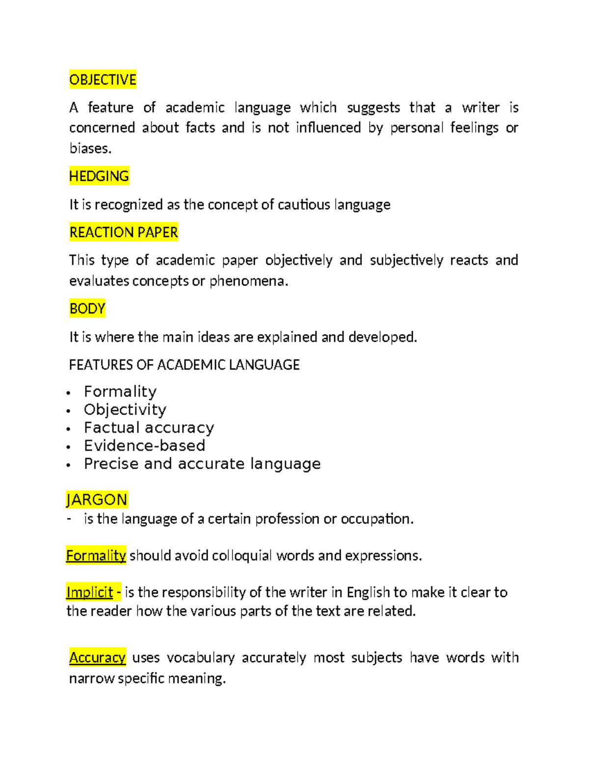 Added- Pointers - OBJECTIVE A feature of academic language which ...
