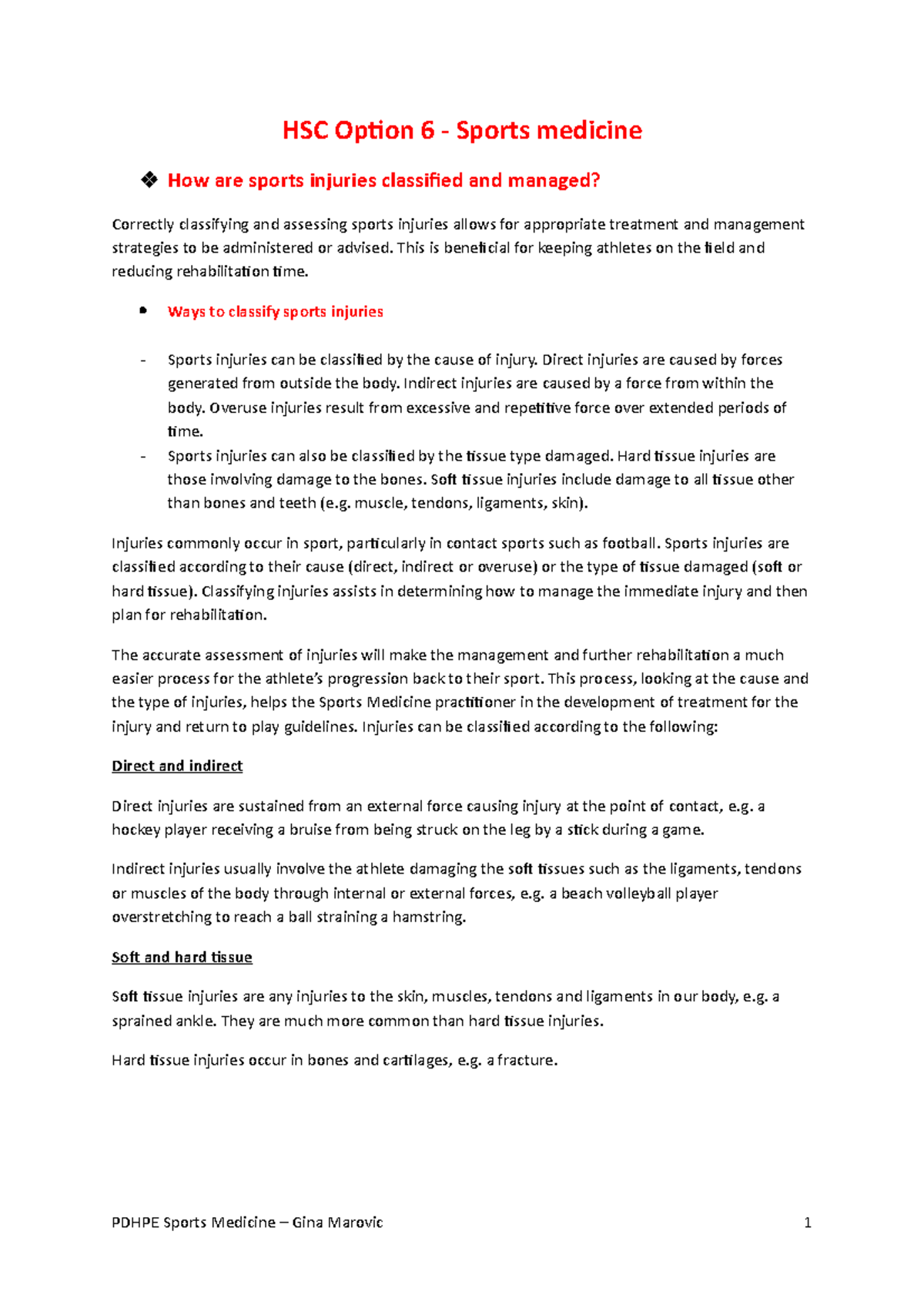 Pdhpe Notes Sports medicine 3 HSC notes for year 12 HSC Option 6