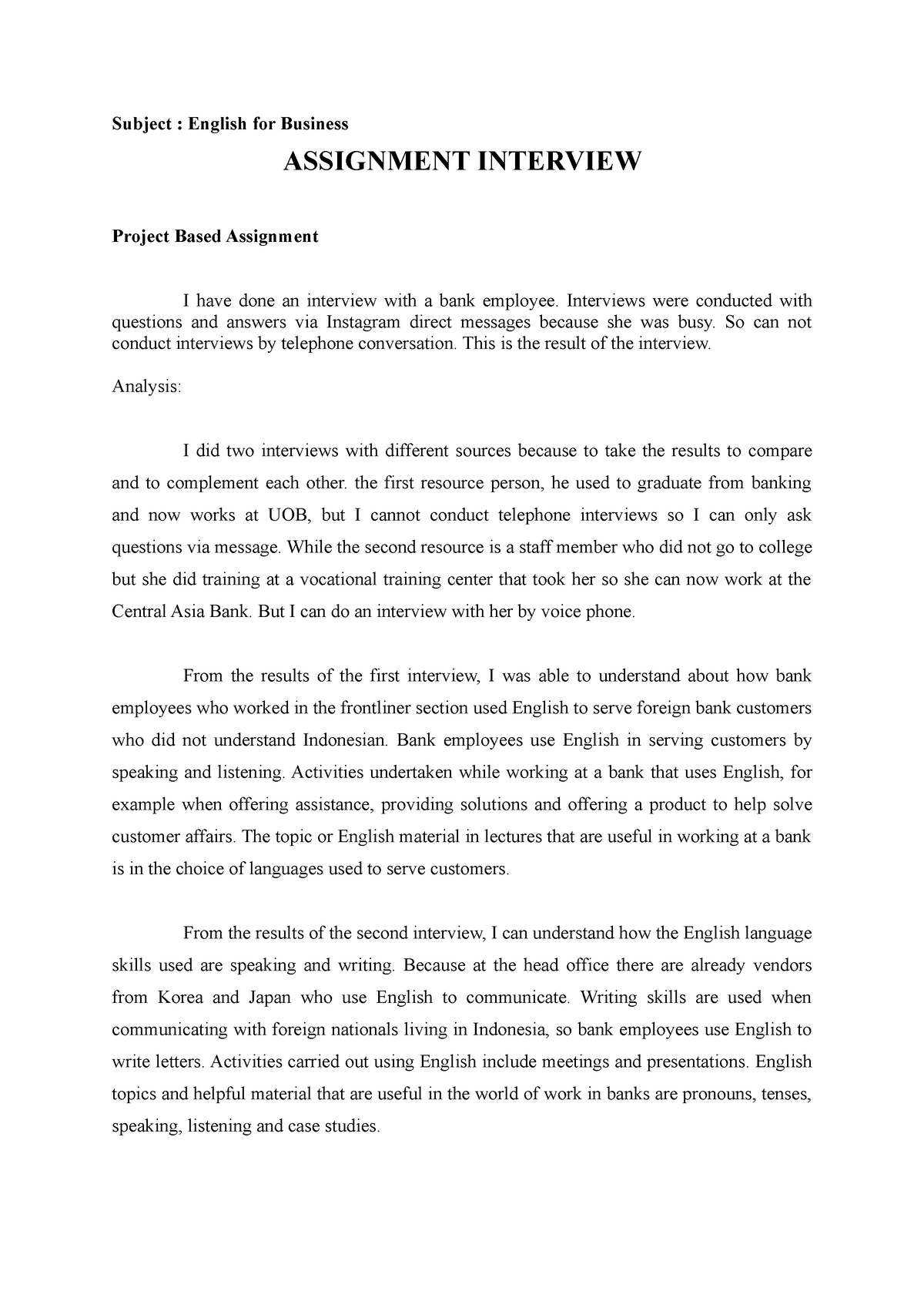 english assignment for interview