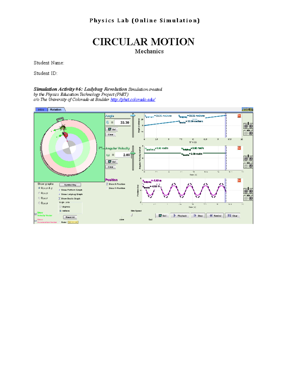 CircularMotion lab CIRCULAR MOTION Mechanics Student Name Student