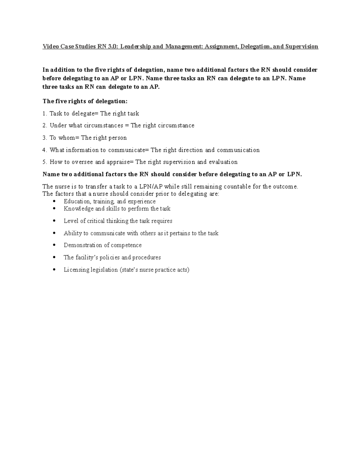 Video Case Studies RN 3 ati Video Case Studies RN 3 Leadership and