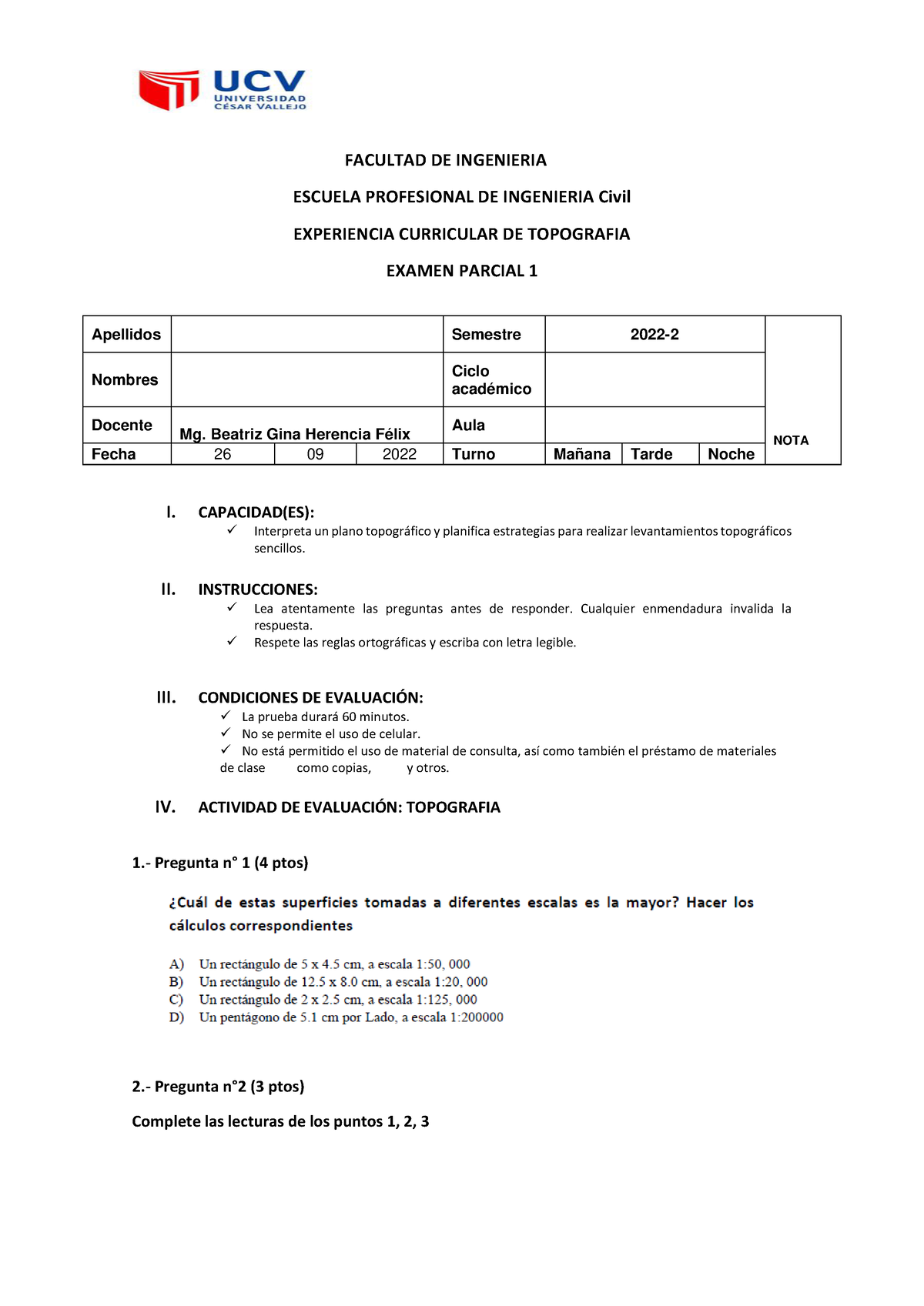 Examen Parcial 1 - FACULTAD DE INGENIERIA ESCUELA PROFESIONAL DE ...