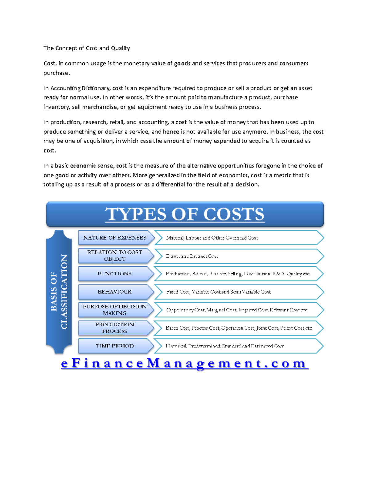 The Concept of Cost and Quality and Bottleneck Approach The Concept