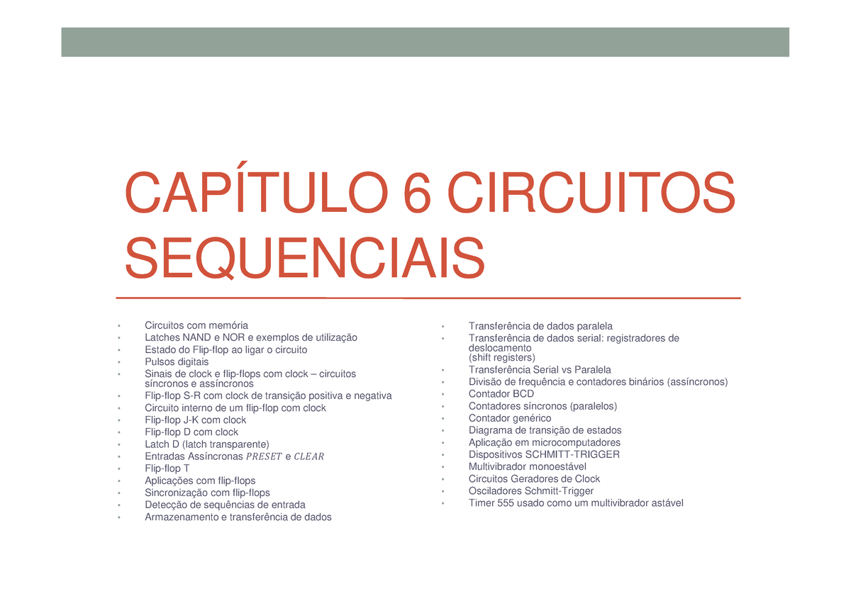 Capitulo 6 Circuitos Sequenciais - CAPÍTULO 6 CIRCUITOS SEQUENCIAIS ...