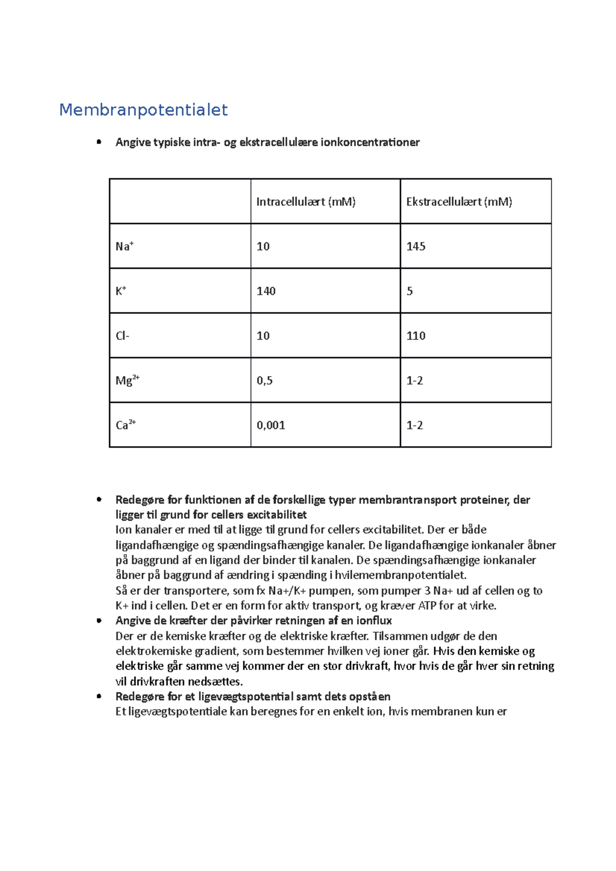 Membranpotentialet - Excitable Celler - Membranpotentialet Angive ...