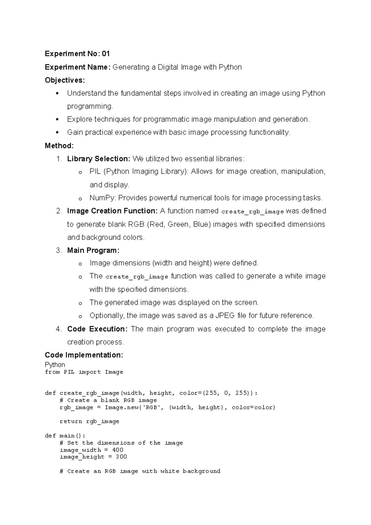 DIP Report - Experiment No: 01 Experiment Name: Generating a Digital ...