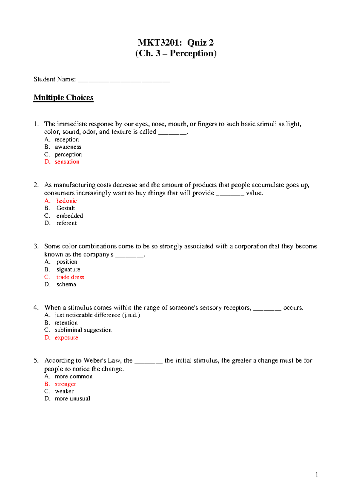 2 MKT3201 Quiz2 Ch3 ANS - 1 MKT3201: Quiz 2 (Ch. 3 – Perception ...