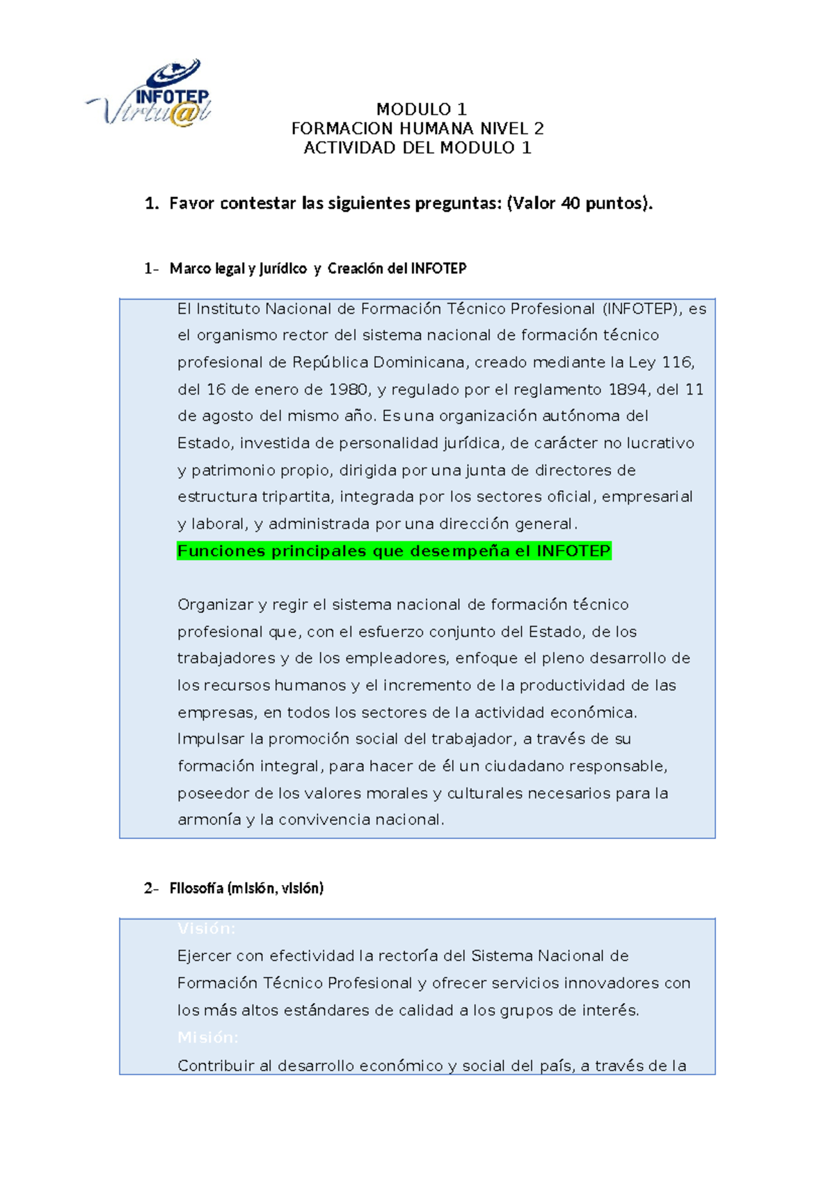 Actividad DEL Modulo 1 Corregida -ROSA Almonte - MODULO 1 FORMACION ...