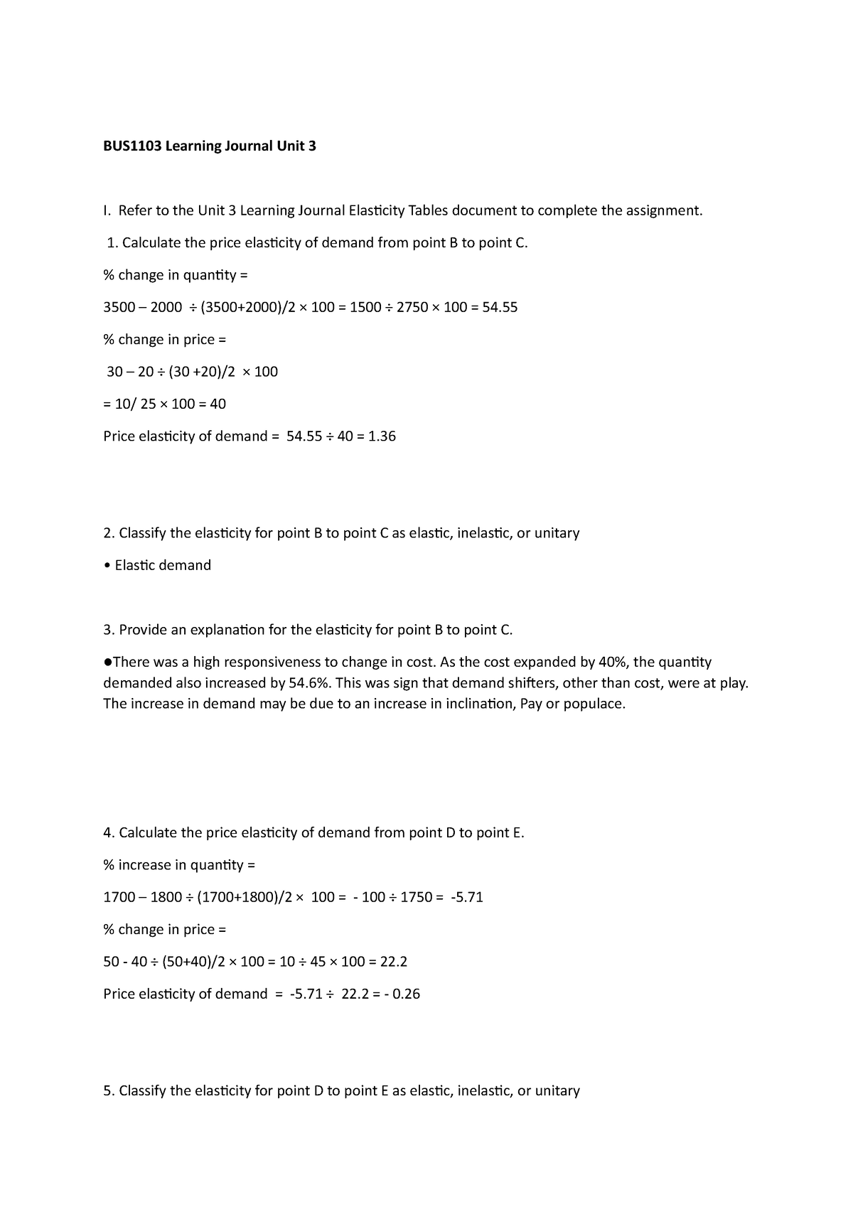 Journal unit 3 (BUS 1103) - BUS1103 Learning Journal Unit 3 I. Refer to ...