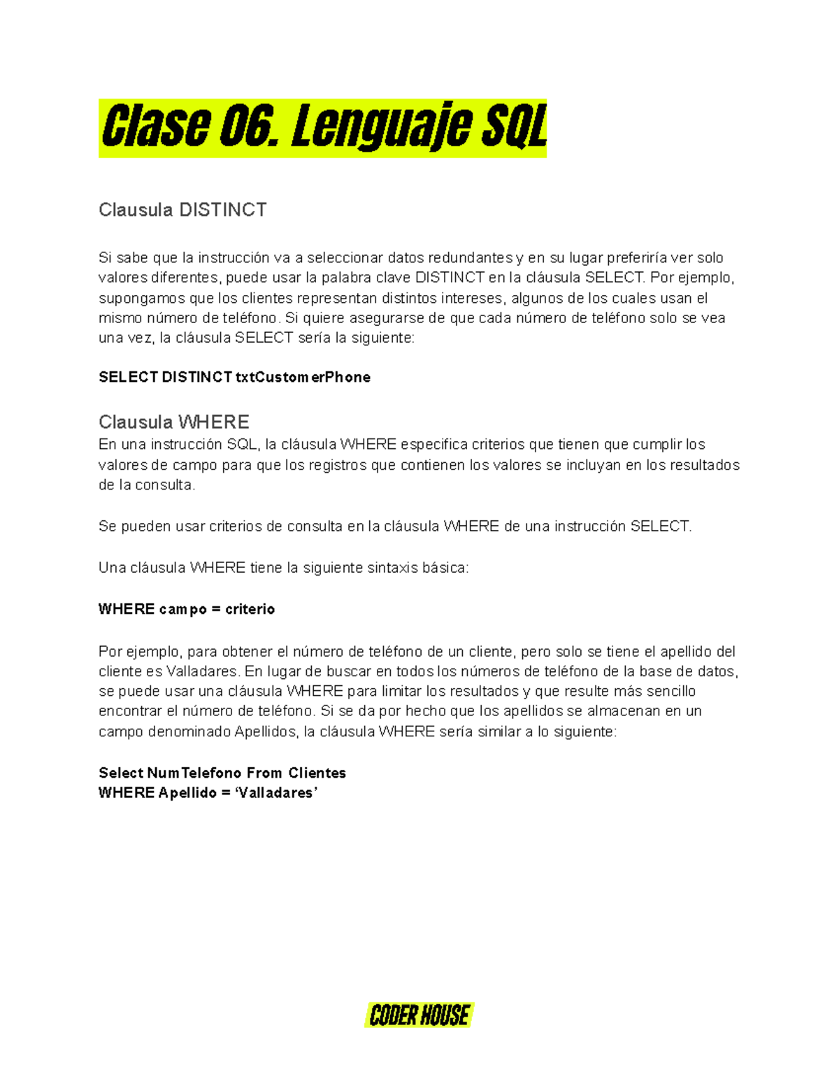 Clase 06 - Lenguaje SQL - Otrossss - Clase 06. Lenguaje SQL Clausula ...