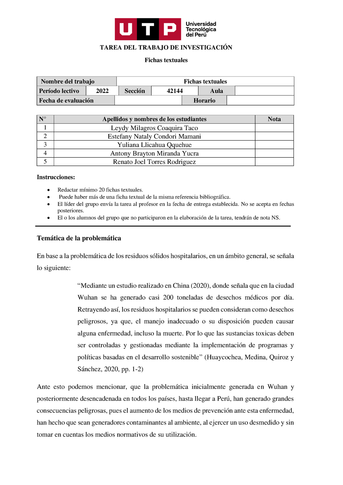 Formato De Entrega De Tarea De Fichas Textuales Tarea Del Trabajo De InvestigaciÓn Fichas 9608