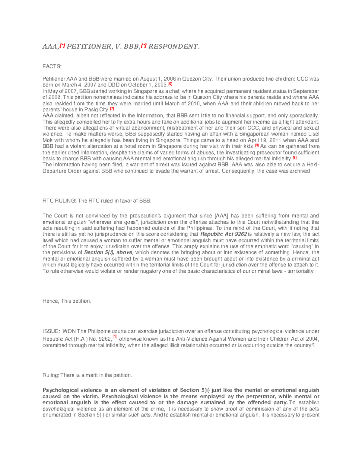 AAA vs BBB - AAA vs BBB - AAA,[] PETITIONER, V. BBB,[] RESPONDENT ...