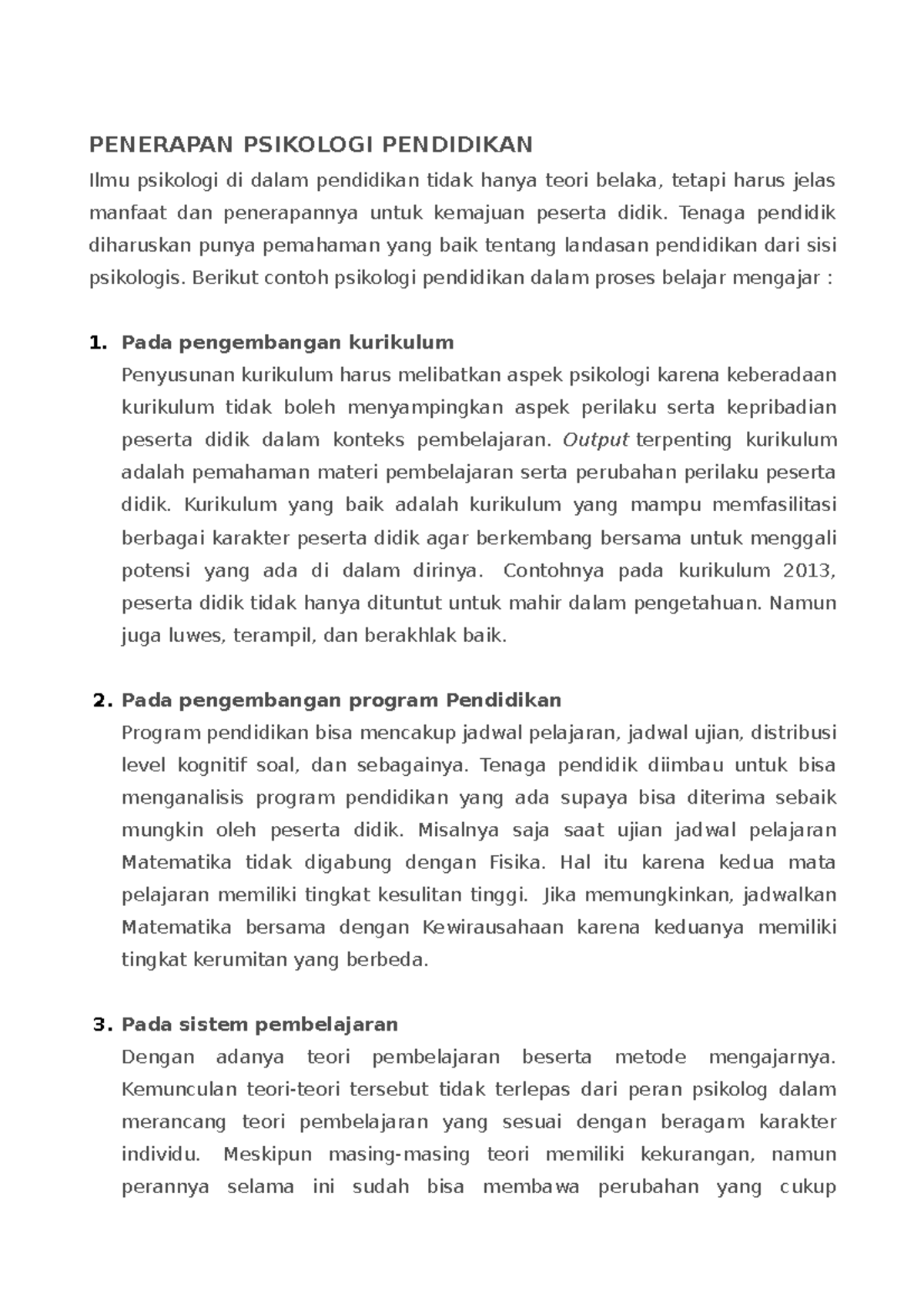 Penerapan Psikologi Pendidikan TEORI - PENERAPAN PSIKOLOGI PENDIDIKAN ...