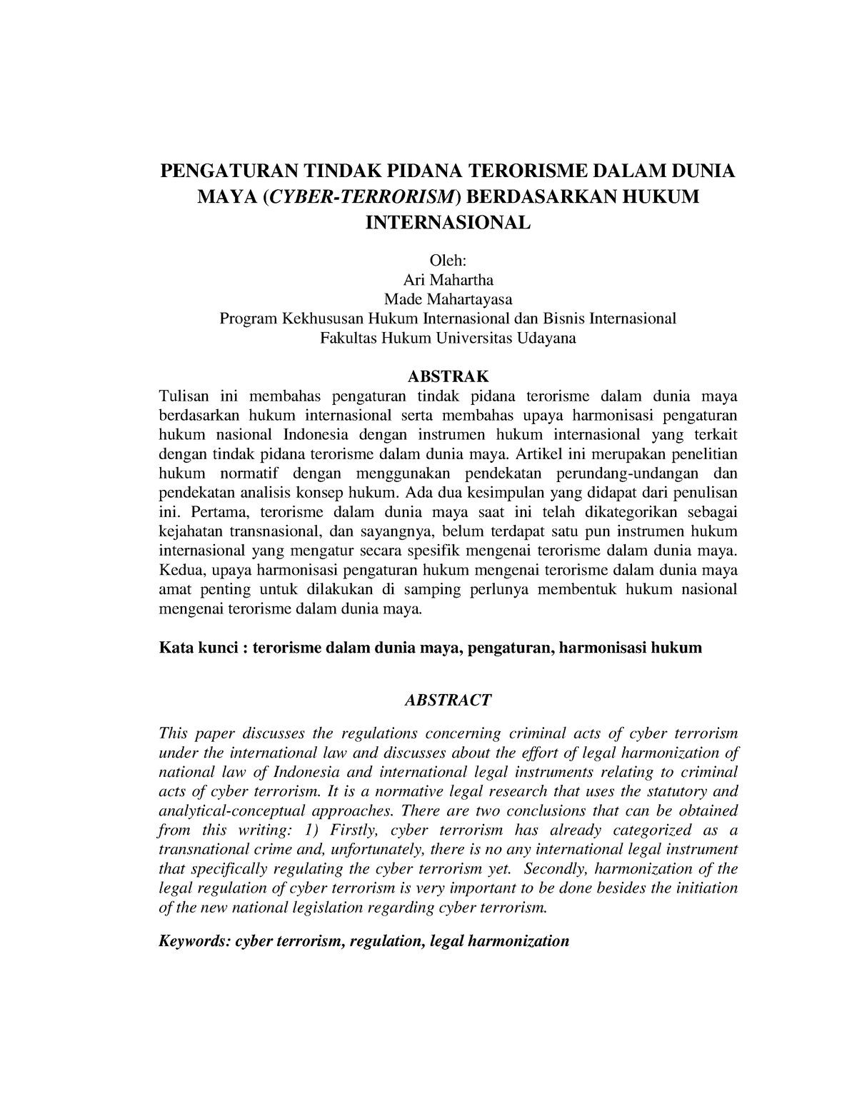 Pidana Terorisme Dalam Hukum Internasional - PENGATURAN TINDAK PIDANA ...