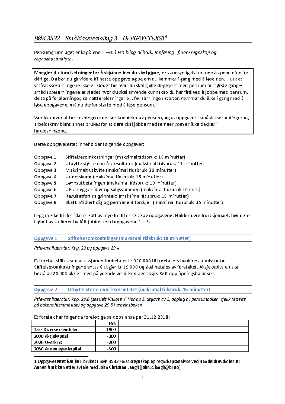 2020H Småklasse 3 - Oppgavetekst - BØK 3532 - BI - Studocu