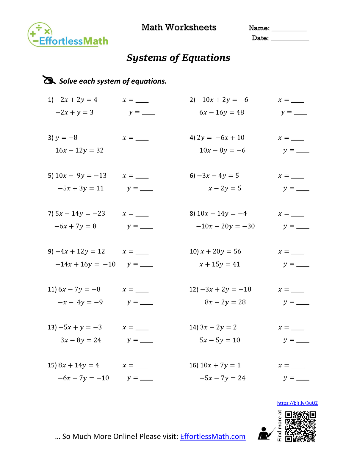 Systems-of-Equations - Math Worksheets Name: __________ Date ...