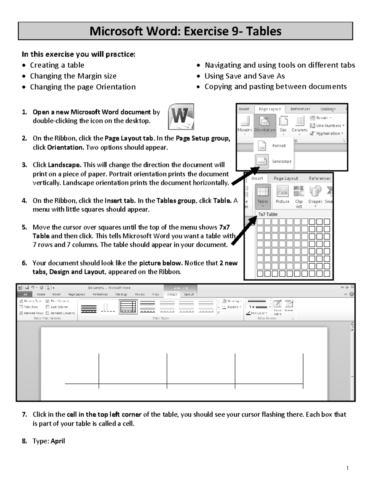 Day 2 Tables Activity - Microsoft Word: Exercise 9 - Tables In this ...