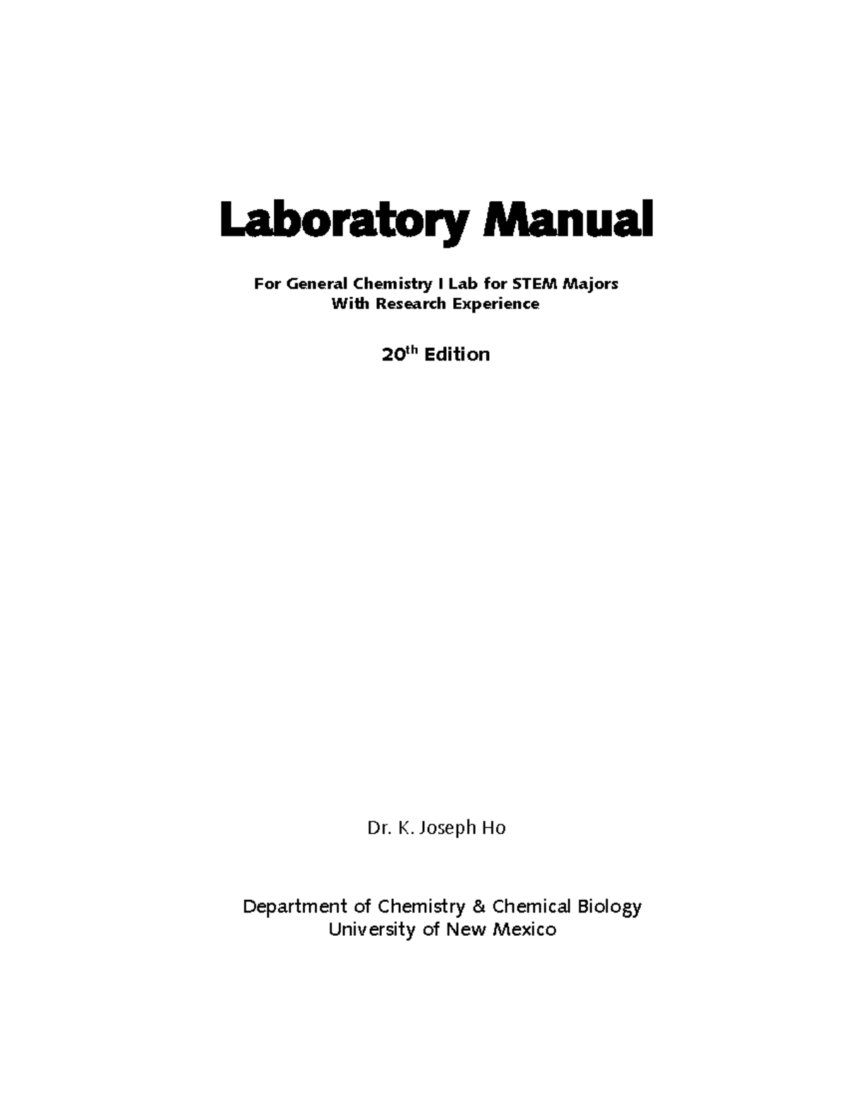 CHEM 121 5L manual Ecure Laboratory Manual For General Chemistry I