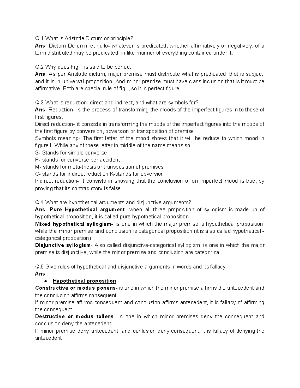 Logic-II Internal Assessment Test Answers - Q What is Aristotle Dictum ...