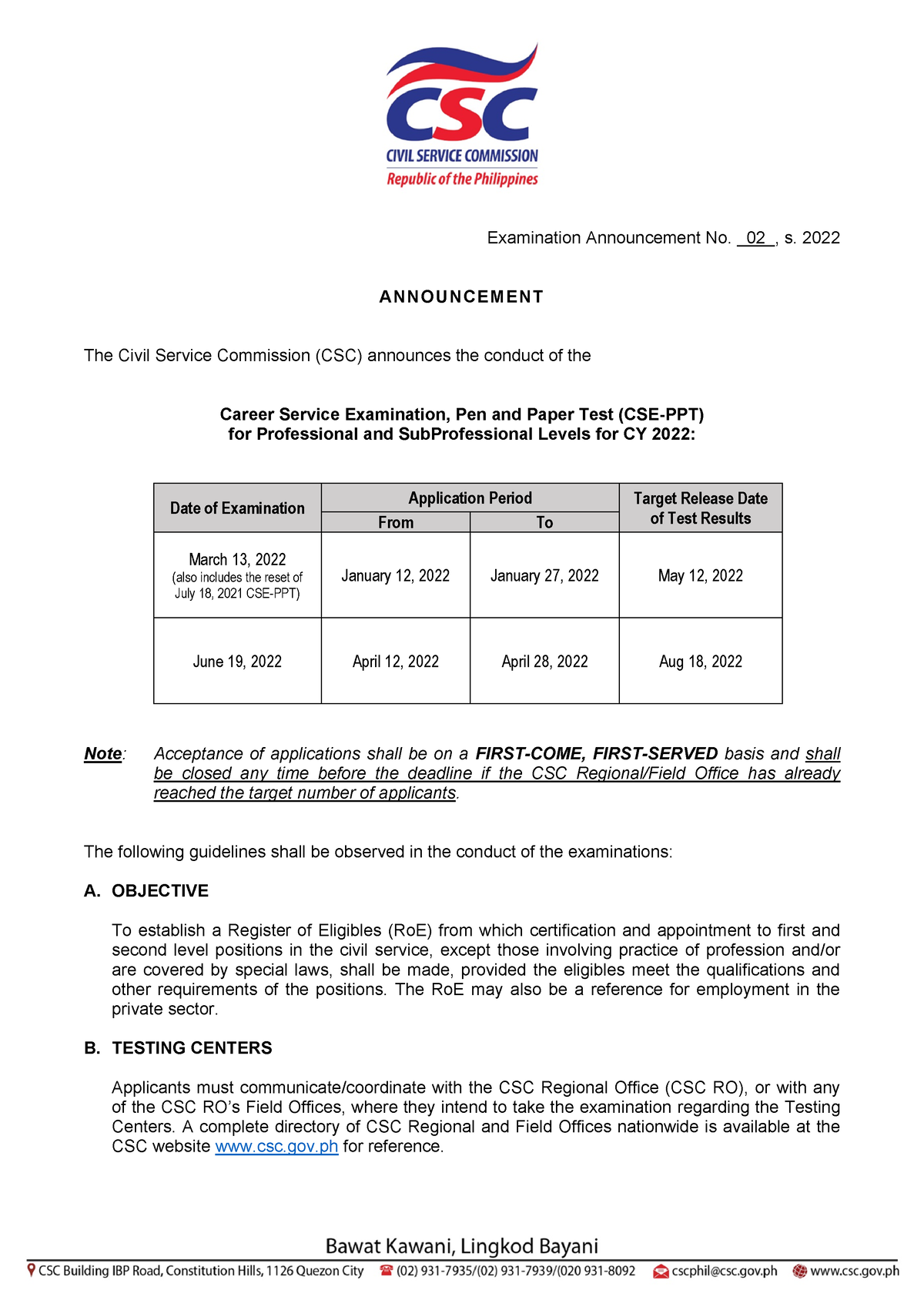 civil-service-exam-2022-examination-announcement-no-02-s-2022-a