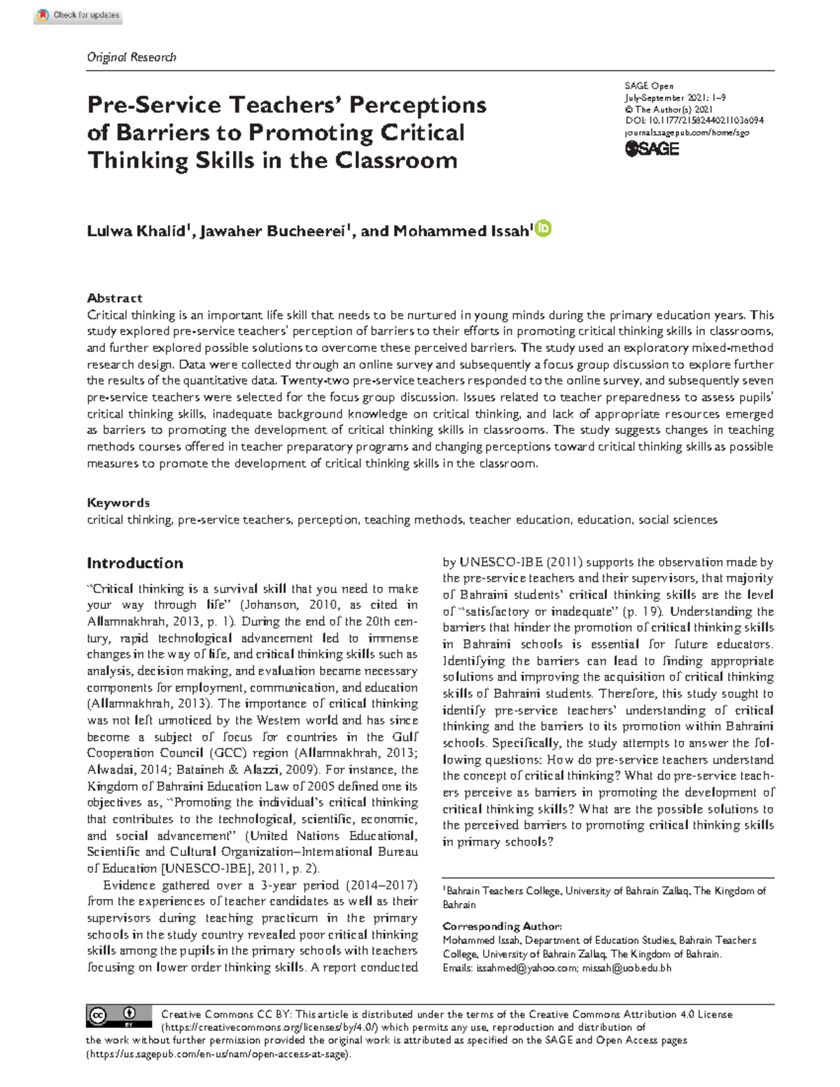 Pre-Service Teachers’ Perceptions of Barriers to Promoting Critical ...