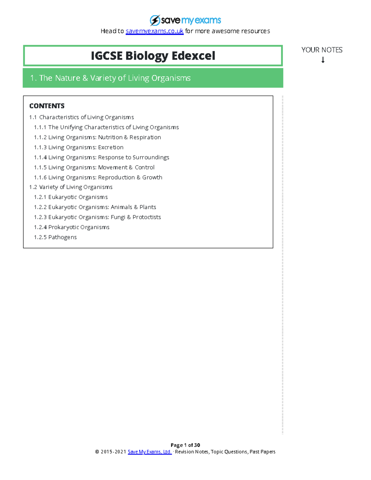 1.1 Characteristics of Living Organisms