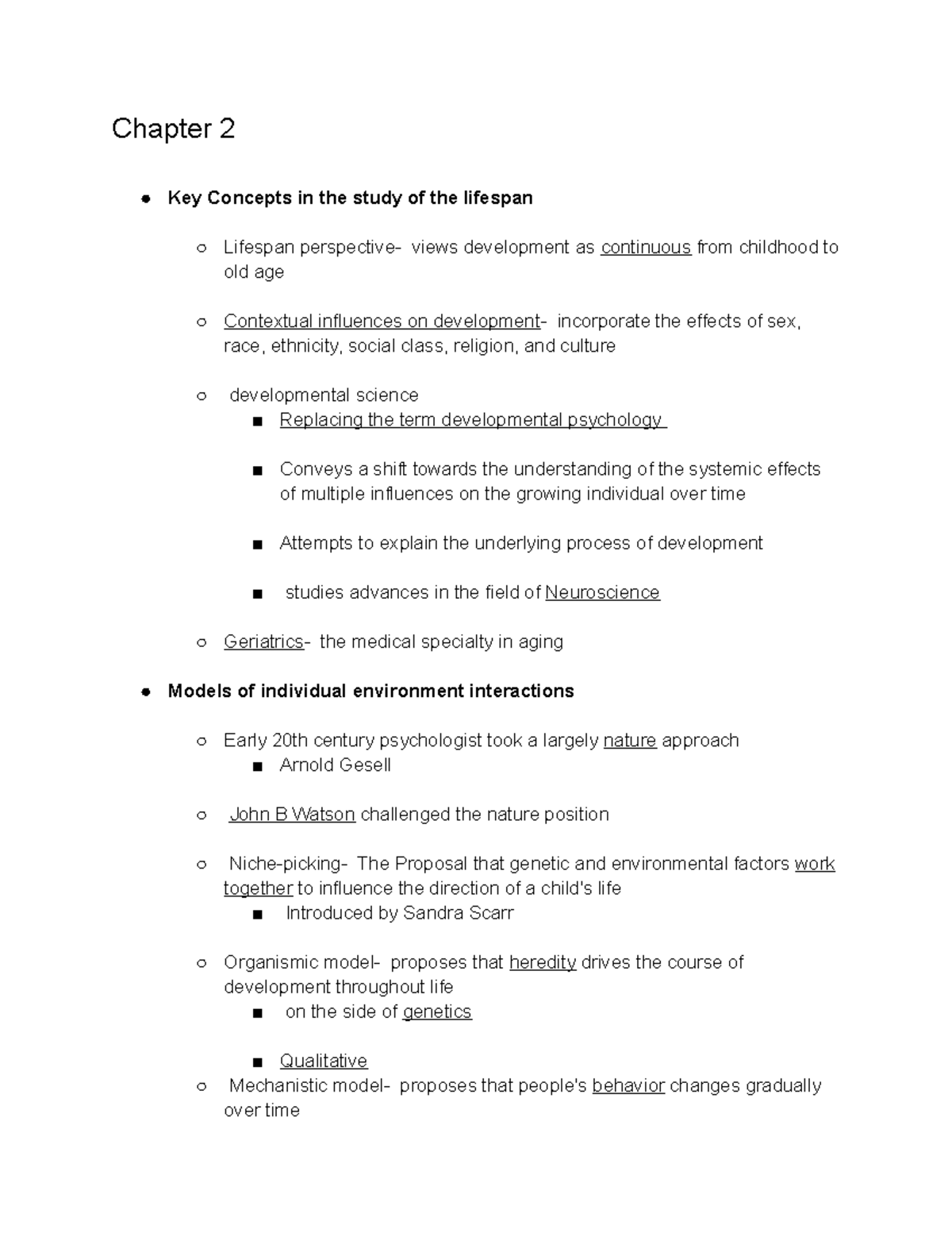 Chapter 2 - Chapter 2 Key Concepts in the study of the lifespan ...