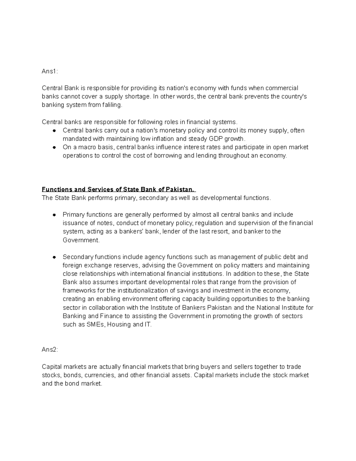 Work work11 - Lecture notes 3 - Ans1: Central Bank is responsible for ...