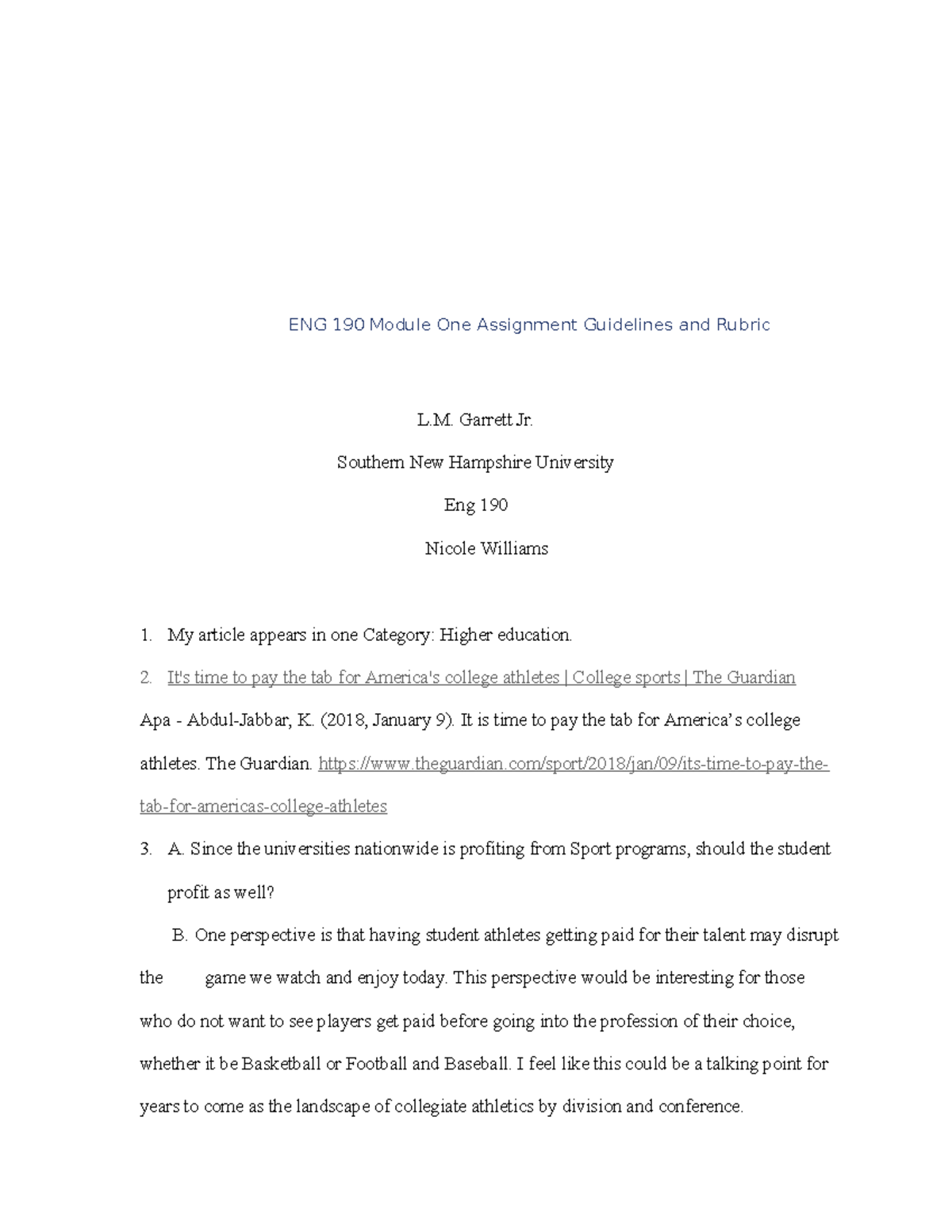 Module 1-2 - ENG 190 Module One Assignment Guidelines and Rubric L ...