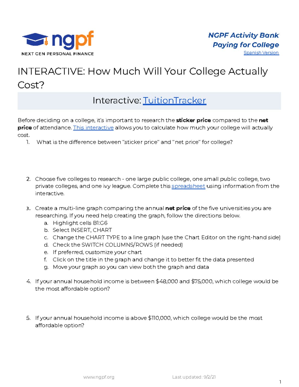 College cost independent assignment ngpf activity bank paying for
