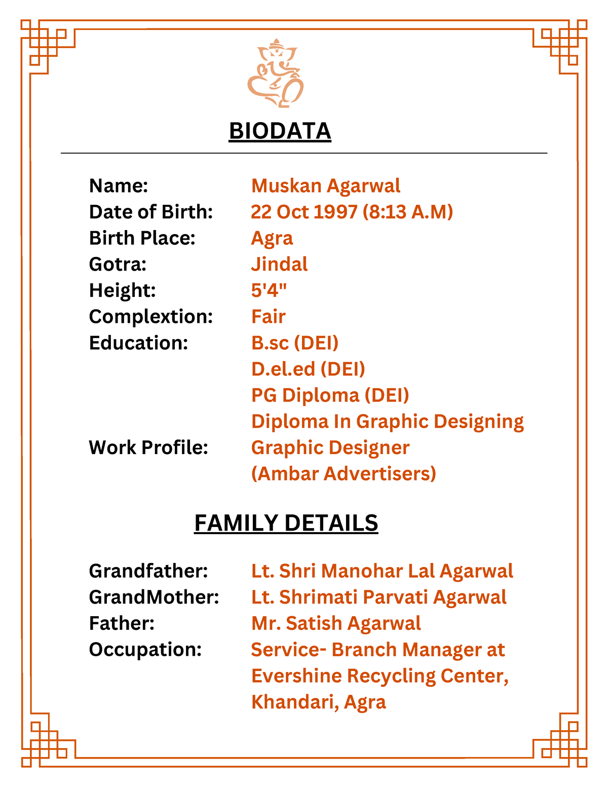 Muskan Biodata - Ghk jhghk nbggj huu - BIODATA Name: Date of Birth ...