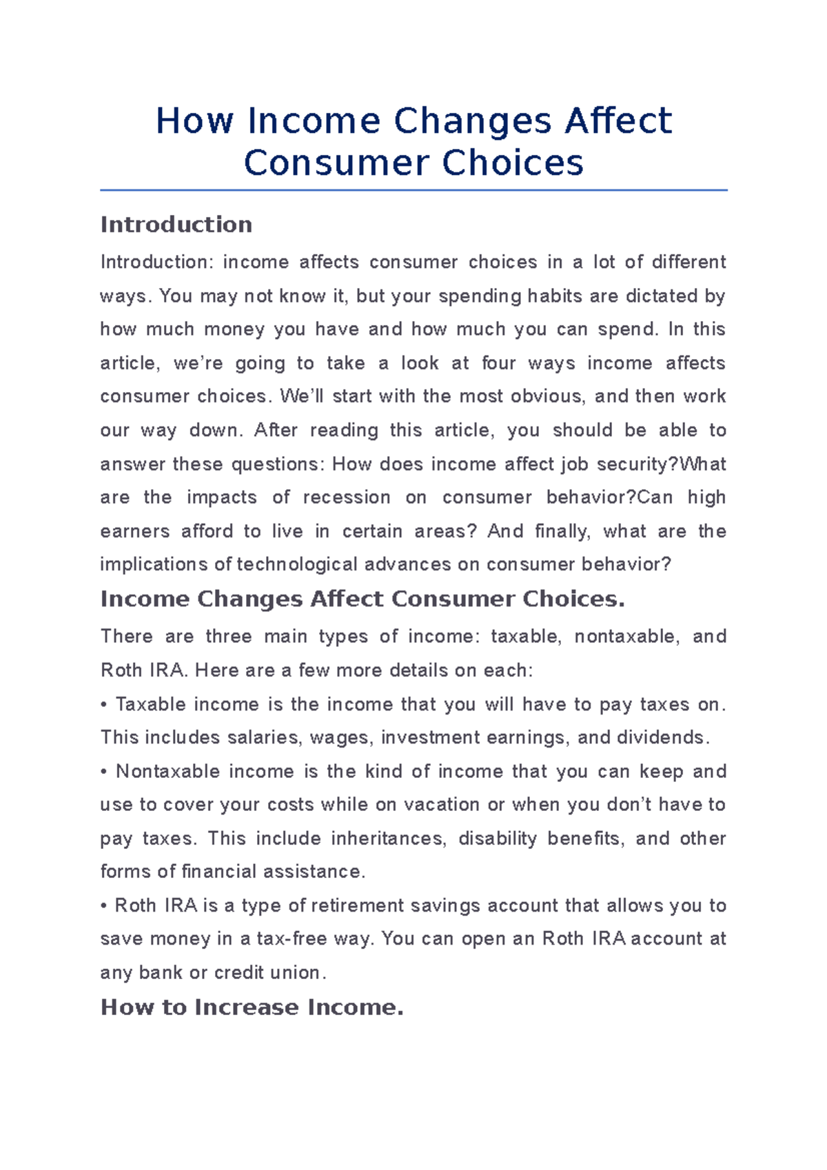 How Income Changes Affect Consumer Choices - How Income Changes Affect ...