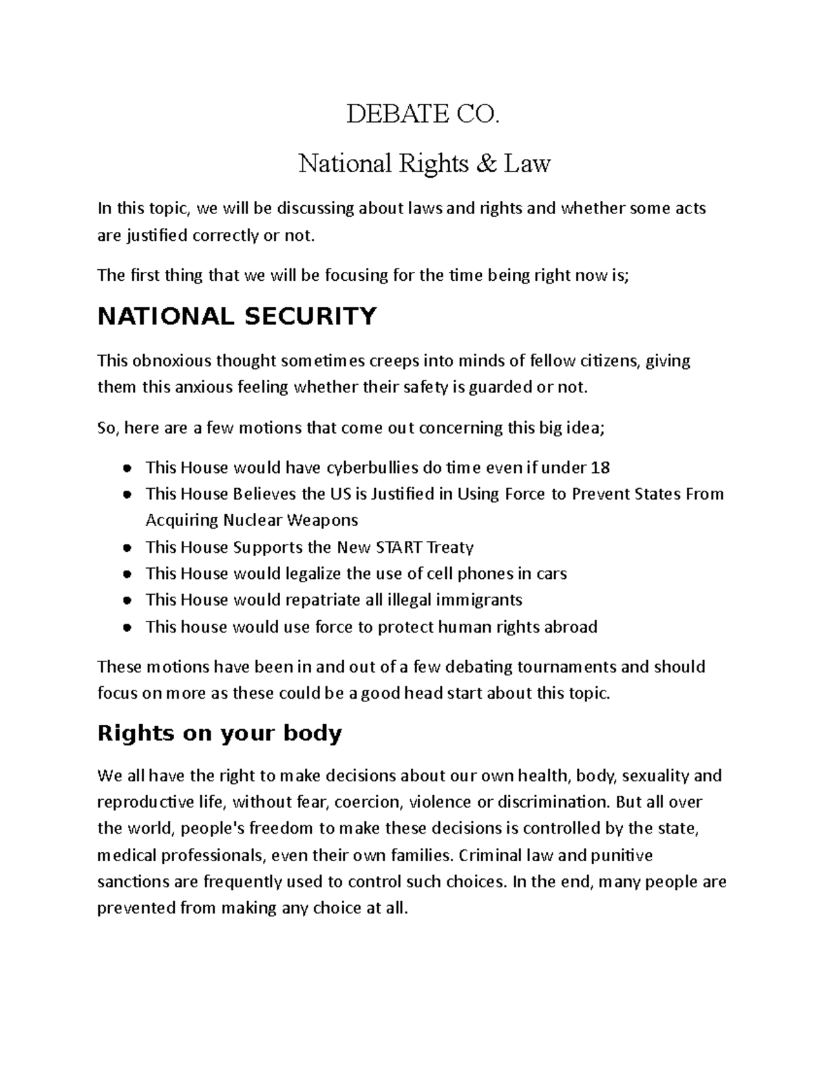 National Rights Law - Debate stuff you could read on - DEBATE CO ...