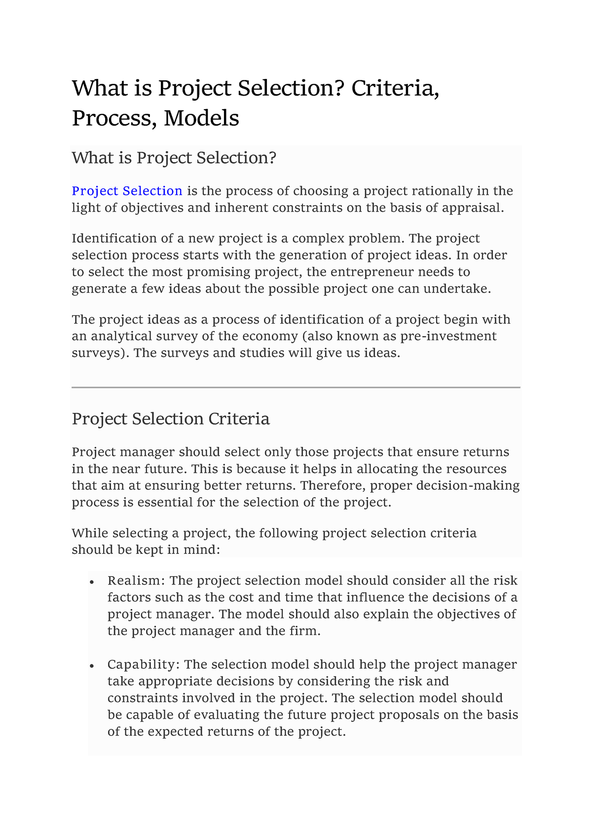 what-is-project-selection-identification-of-a-new-project-is-a