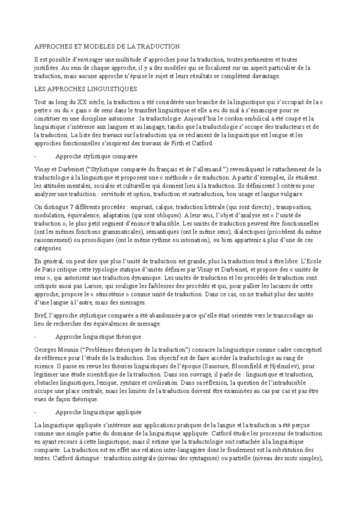Introduction à la traductologie - APPROCHES ET MODELES DE LA TRADUCTION ...